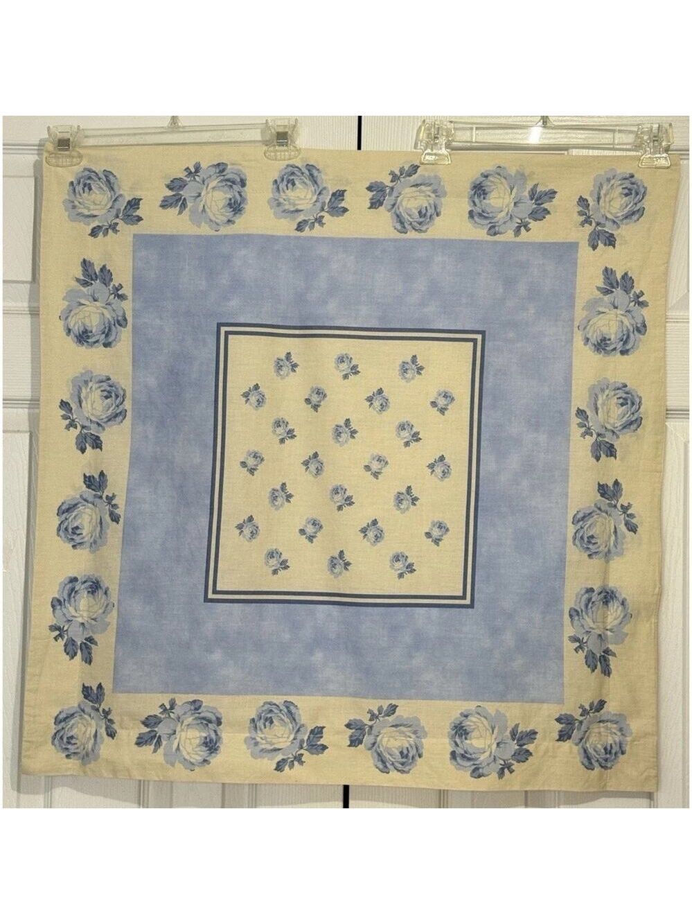 Yves Delorme France Euro Pillow Sham “Louise” Blue Floral Roses 100% Cotton 30”